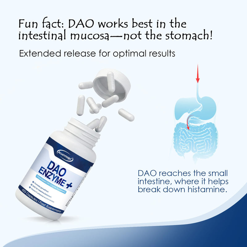 DAO Supplements Histamine Blocker – DAO Enzyme (Diamine Oxidase) & Vitamin C for Gut Health & Food Support – 60 Servings