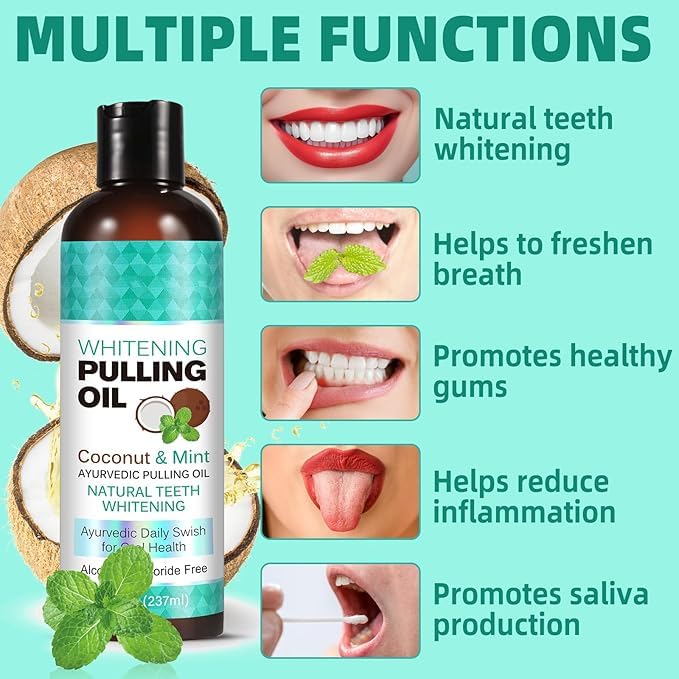 [Australia] - Coconut Oil Pulling for Fresh Breath and Oral Hygiene - Ayurvedic Expert Formulated | Supports Healthy Gums | Natural Teeth Whitening - Includes Tongue Scraper and Measuring Cup - 8 fl. oz 