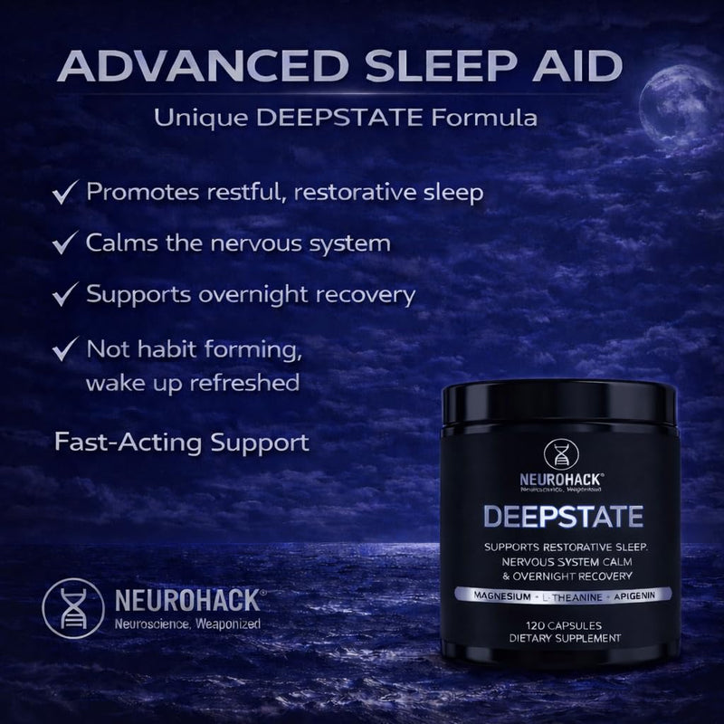 Deepstate Triple Magnesium Glycinate Complex 3-in-1, Bisglycinate, Malate, Taurate, 320mg Elemental, High Strength Sleep Supplement, 120 Capsules