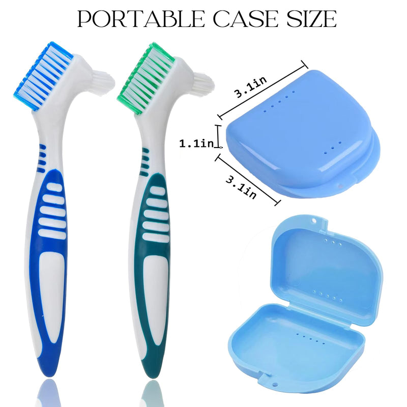 [Australia] - 4PCS Denture Bath Case Cup Kit Denture Storage Bath Box Denture Brush Kit Denture Cleaning Kit with 2 Denture Brush, Retainer Cases and Denture Bath Case with Strainer Basket and Lid Blue&Light Blue(Set of 4) 