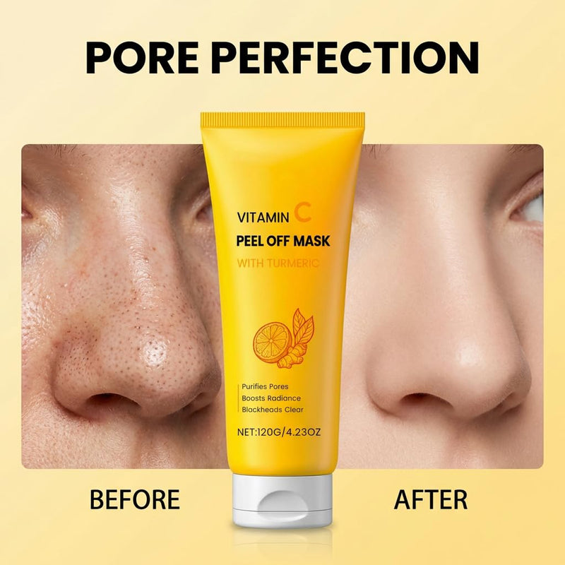 Turmeric Face Mask with Vitamin C, Peel Off Face Mask, Deep Clean & Gently Removes Blackheads, Brushes Included