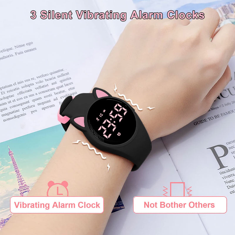 [Australia] - Kids Fitness Tracker Pedometer Watch No App/Bluetooth,20-Day Battery Life Rechargeable Watch, IP68 Waterproof Digital Watch for Girls Boys, Fitness Watch with Alarm Clock Step/Distance/Calorie Counter Black+Pink(LED display) 