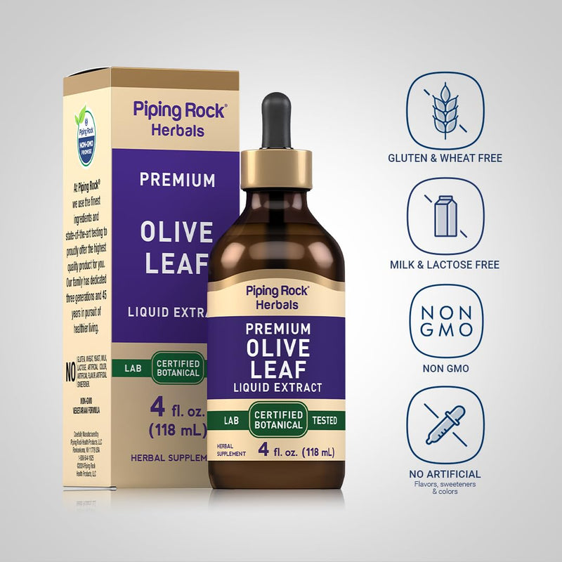 [Australia] - Piping Rock Olive Leaf Extract Liquid Tincture | 4 Fl Oz | Alcohol Free, Vegetarian | Non-GMO, Gluten Free 