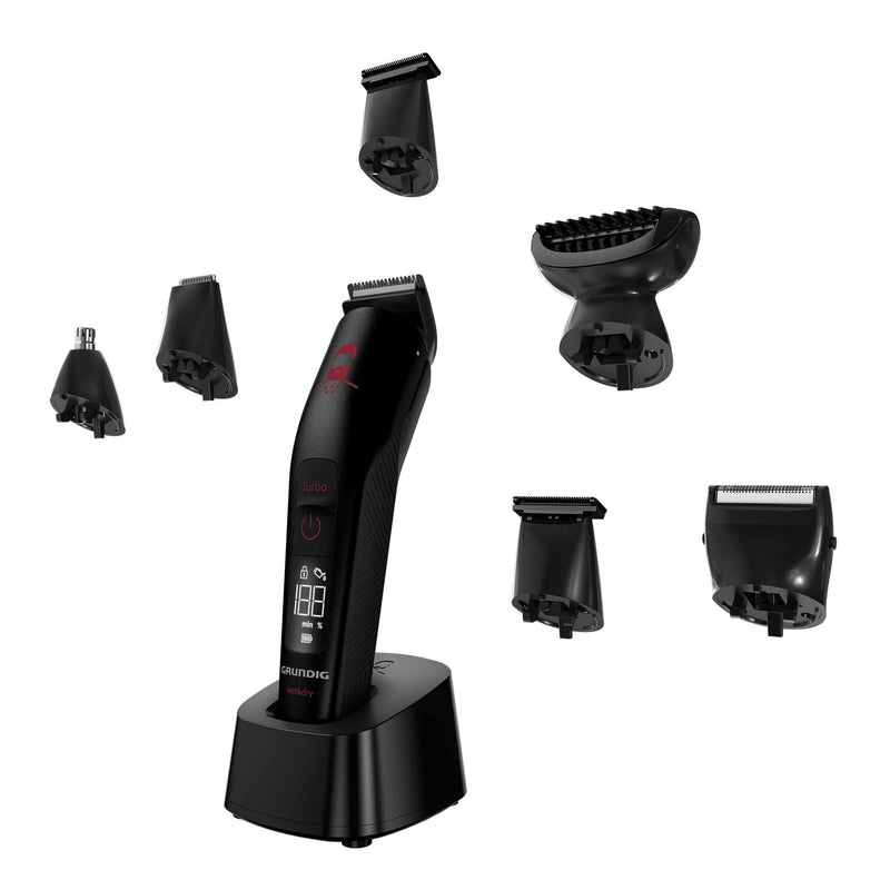 [Australia] - GRUNDIG MGK 9030 ProClub multi-hair cutting set, BeardCare sensor, wet & dry use, with Li-Ion battery technology, cutting set with titanium coating, matt black/red 