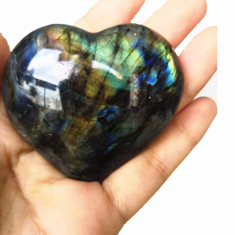 Heart Shaped Crystal Stone - Polished Gemstone Pocket Worry Stone, Natural Healing Crystal Heart Gift for Valentine Mothers Day, 57-65 mm Labradorite 3