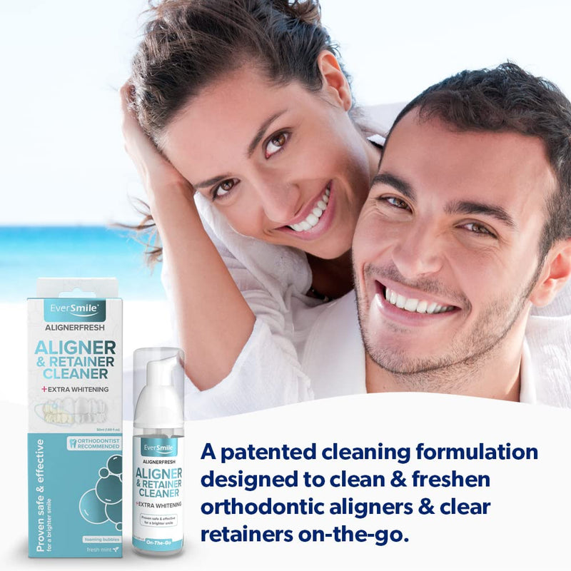 [Australia] - EverSmile AlignerFresh Extra Whitening Aligner & Retainer Cleaning Foam. AlignerFresh Cleaning Foam for Invisalign, ClearCorrect, Essix, Hawley Trays/Aligners. Cleans, Kills Bacteria & Whitens Teeth. 
