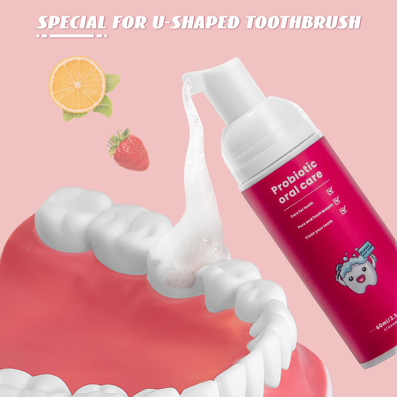 Kids Foam Fluoride Free Toothpaste with Watermelon and Strawberry Mint Flavor,Toddler Natural Teeth Deep Cleaning Toothpaste for U Shaped Toothbrush Watermelon+Strawberry