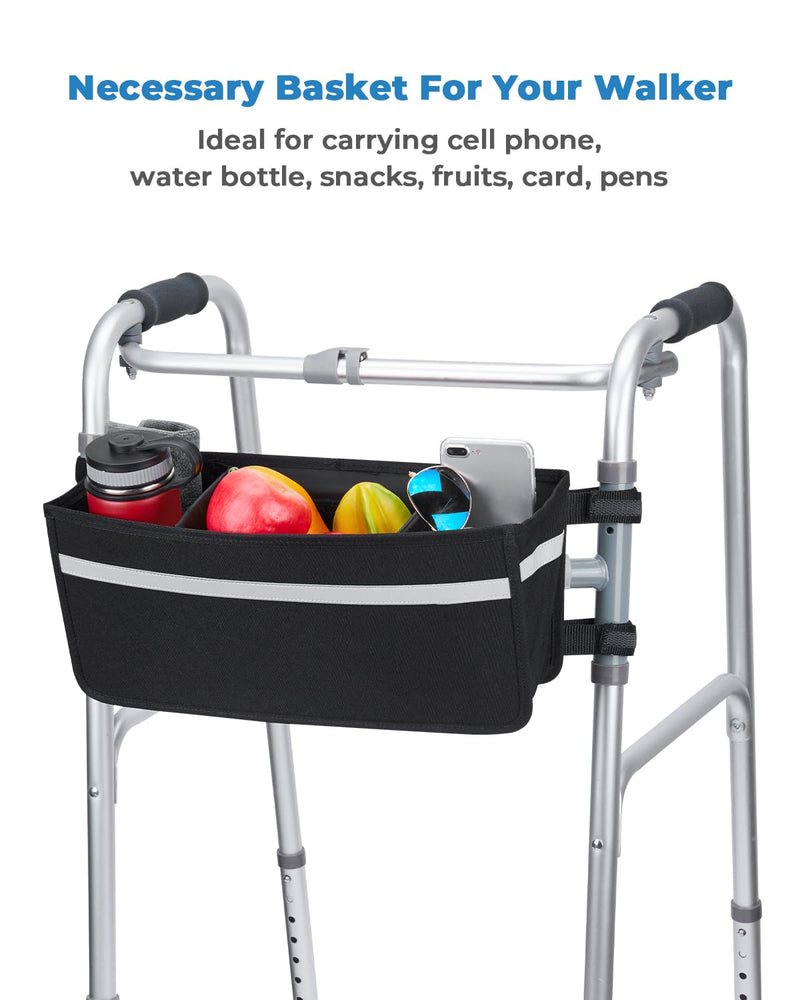 [Australia] - JOYTUTUS Walker Basket for Seniors, Basket for Walkers with Cup Holder, with Two Split Board, Foldable Walker Storage Bag, Best Gift for Family and Friends, Black (Not Fit Rollator Walkers) 