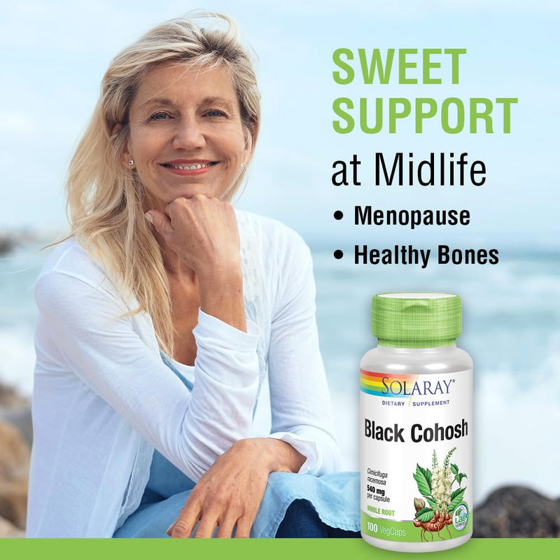 [Australia] - SOLARAY Black Cohosh 540 mg | Womens Health & Menopause Support Supplement | Whole Root | Non-GMO, Vegan & Lab Verified | 100 VegCaps 100 Count (Pack of 1) 