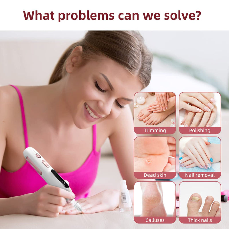 [Australia] - Manicure Pedicure Set Wireless Portable, 2 in 1 Heartyfly Manicure Set Electric & Pedicure Set Foot Care Electric, USB Rechargeable 10 Levels Adjustable 15 Bits, LED Light LCD Display White 