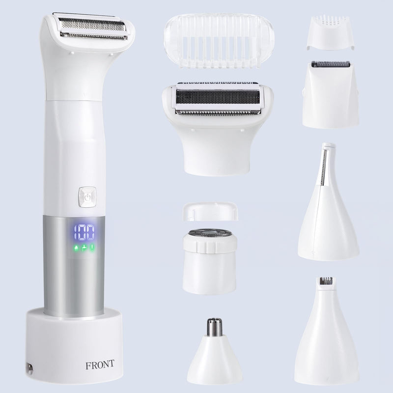 Bikini Trimmer for Women, 6-in-1 Body Hair Trimmer, Facial & Pubic Hair Removal, IPX7 Waterproof Wet & Dry Grooming Electric Shaver Kit,Cordless Travel Razor with USB Charging Dock