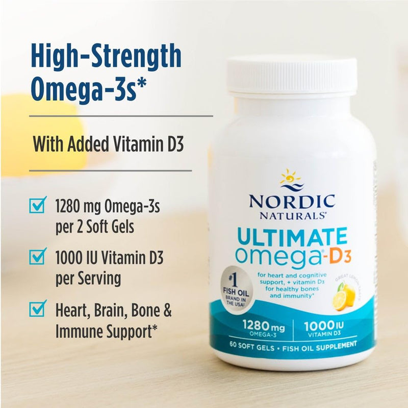 [Australia] - Nordic Naturals Ultimate Omega-D3, Lemon Flavor - 90 Soft Gels - 1280 mg Omega-3 + 1000 IU Vitamin D3 - EPA & DHA - Promotes Brain, Heart, & Immune Health - 45 Servings 90 Count (Pack of 1) 