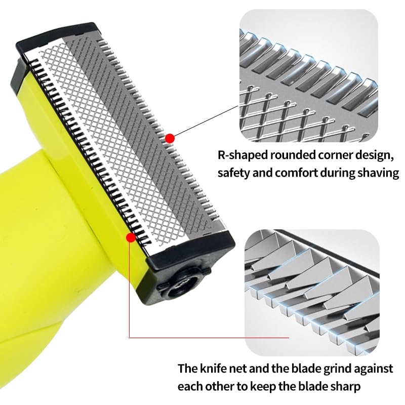 2025Electric Face Razor for Men - Washable Beard Trimmer R-Shaped Double-Sided Circular Blade Facial Hair Removal Multifunctional USB Charging Shaver with 4 Adjustable Size Limit Comb Yellow