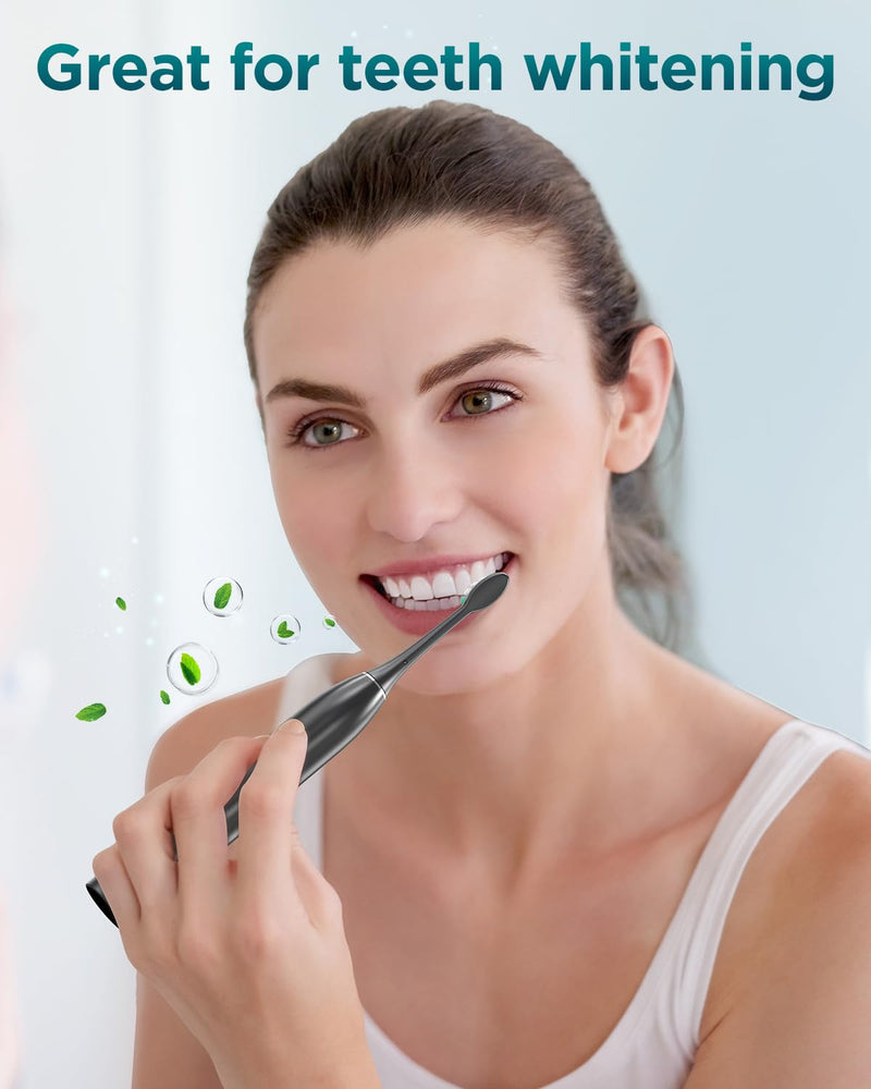 Rtauys S5 Upgraded Sonic Electric Toothbrush for Adults and Kids Ages 12+ with 8 Brush Heads, IPX7 Travel Toothbrush with Case, 2.5 Hours Charge for 120 Days, 5 Modes with Built-in Smart Timer Black