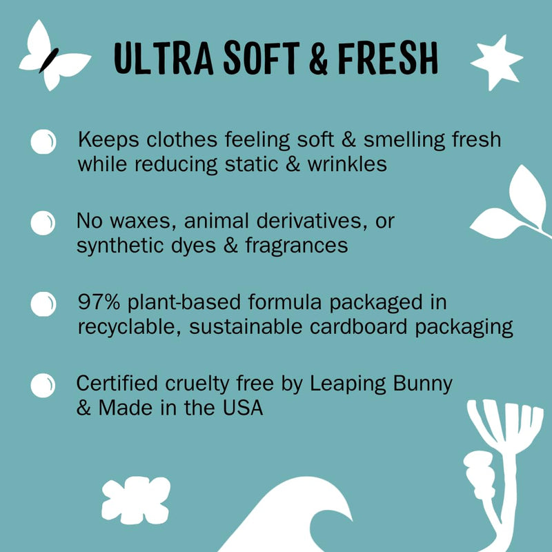 [Australia] - Molly's Suds Fabric Softener Dryer Sheets for Sensitive Skin | Plant-Based Static Reducer, Plastic-Free Packaging | Unscented (120 Sheets) 