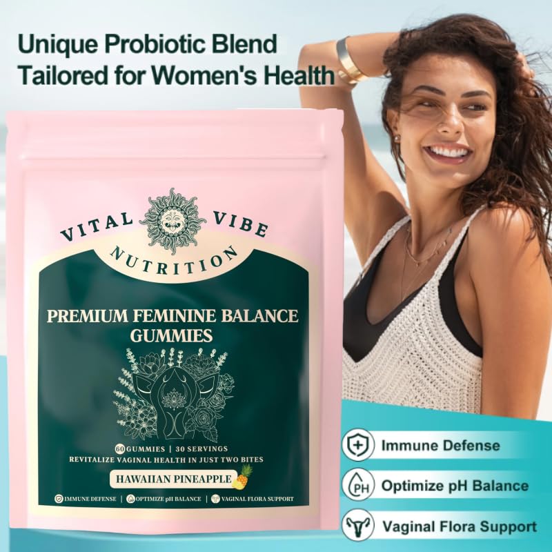 Vital Vibe Premium Feminine Balance Gummies - for Women’s Health & Wellness - Immune Support - Vegan, Gluten-Free - Hawaiian Pineapple - 60 Gummies 60 count (Pack of 1)