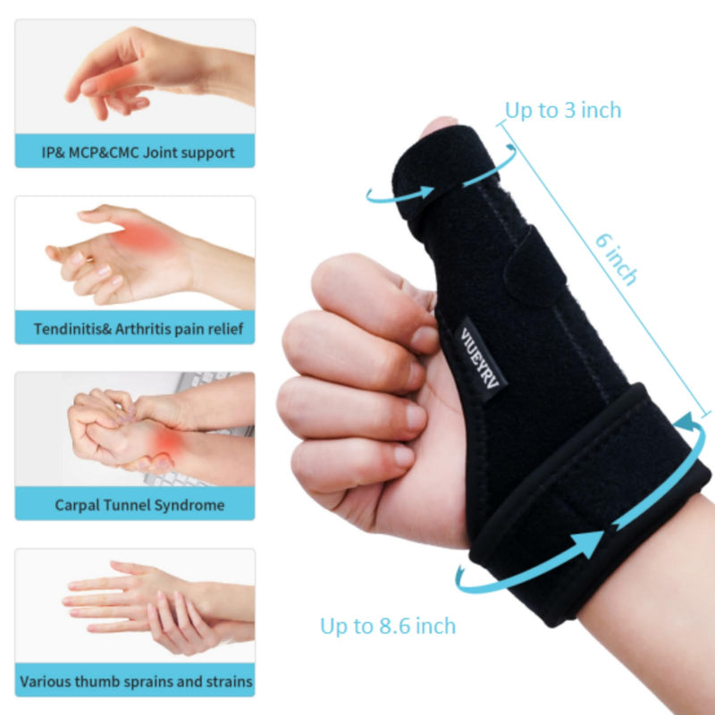Trigger Thumb Splint- Adjustable Thumb Spica Support Stabilizer Brace for Pain, Sprains, Arthritis, Tendonitis, Breathable and Easy Application.(Right & Left Hand) (Black) Black