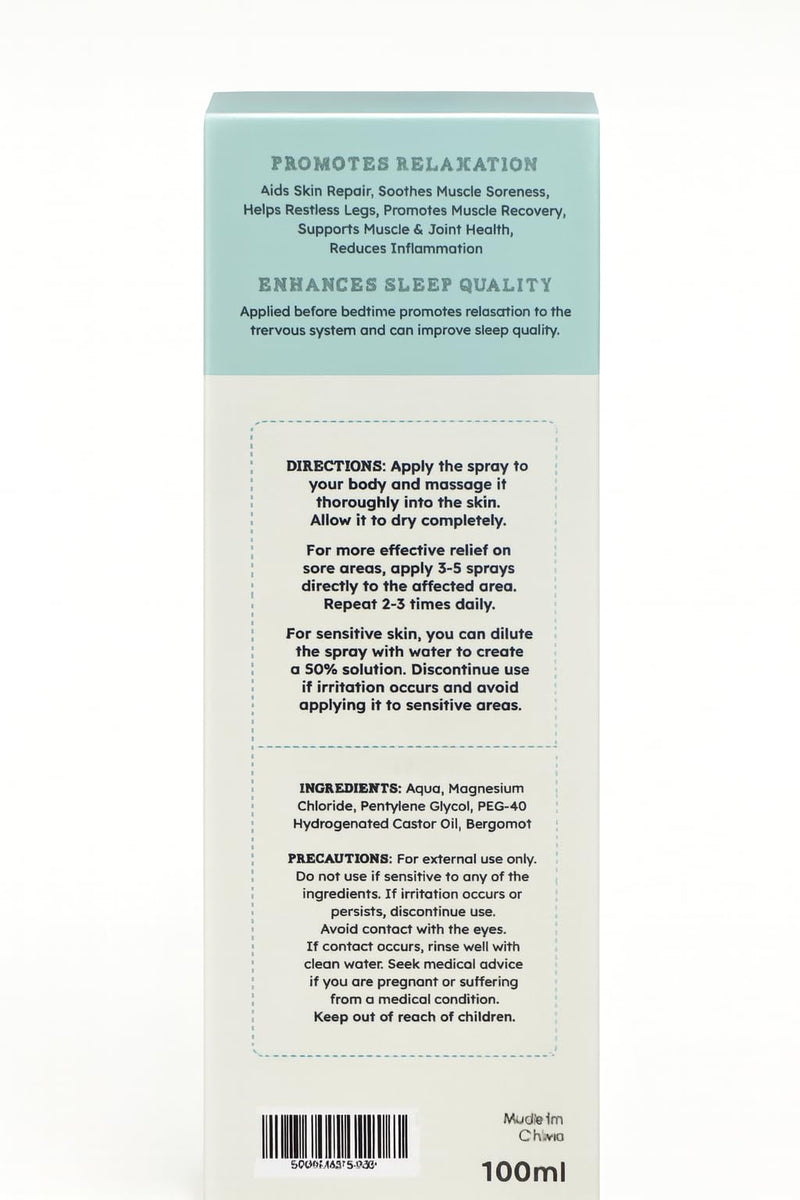 Cotswold Spa Natural Magnesium Mist Spray, with Bergamot- Aids Sleep, Skin Repair, Soothes Muscle Soreness, Restless Legs, Muscle & Joint Health, Reduces Inflammation with Magnesium Chloride.