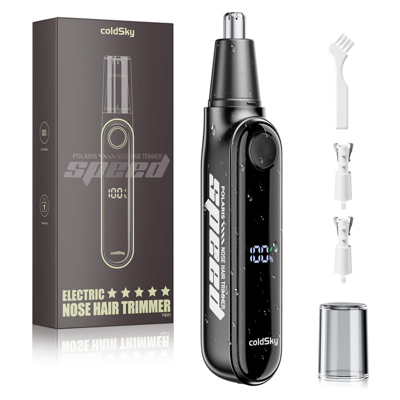 coldSky Ear & Nose Hair Trimmer with LED Display for Men Women - Professional Painless Eyebrow & Facial & Nose Hair Trimmer, USB Rechargeable, Dual-Edge Blades for Smoother Cutting Black