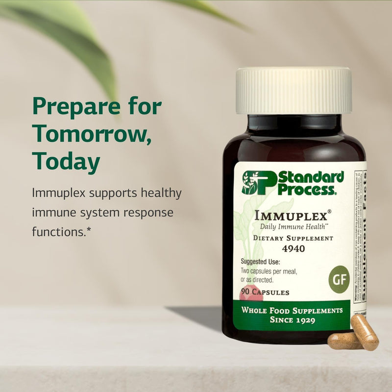 Standard Process Immuplex, Daily Immune Support Supplement, 90 Capsules | Daily Immune Support Supplement with Folate, Iron, Vitamin C and Vitamin A, Mineral Supplement with Antioxidant Ingredients 90 Count (Pack of 1)