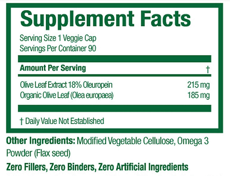 [Australia] - Organic Olive Leaf Extract Capsules - Pure Organic Olive Leaf Plus Standardized Oleuropein Extract, 90 Vegetarian Caps, 400 mg Maximum Strength Complex for Immune Health 