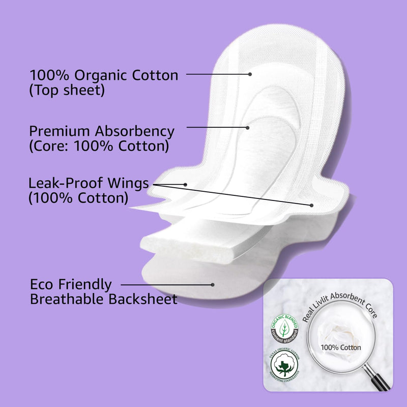 [Australia] - Super Long Overnight Pads Sanitary Pads, 100% Organic Cotton from Texas, Heavy Absorbency, Powerful Leak Protection, Unscented, Extra Long Length Pads for Women (10 Count) Super Long Pad 10 Count (Pack of 1) 