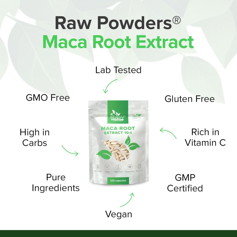 Maca Root Extract 10:1 – 500 mg – 120 Capsules | 4 Moths Supply | Vegan HPMC Capsules | GMO & Gluten Free | Raw Powders 120 count (Pack of 1)