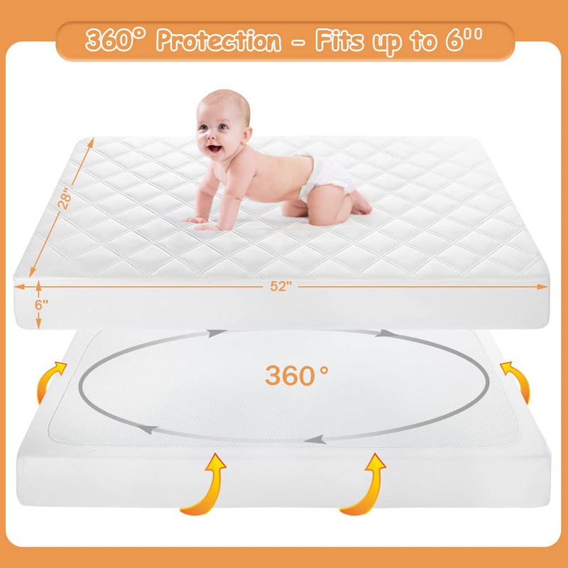 [Australia] - Yoofoss Waterproof Crib Mattress Protector 2 Pack, Quilted Crib Mattress Pad Cover Ultra Soft and Breathable, Machine Washable Toddler Mattress Protector for Standard Baby Crib Size 52''x28'' White (2 Pack) Microfiber 