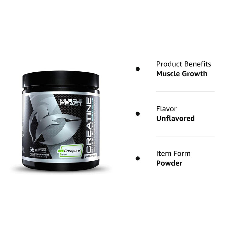 [Australia] - Muscle Feast Creapure Creatine Monohydrate Powder, Vegan Keto Friendly Gluten-Free, Mass Gainer, Muscle Recovery Supplement and Best Creatine for Muscle Growth, Unflavored, 300g 55 Servings (Pack of 1) 