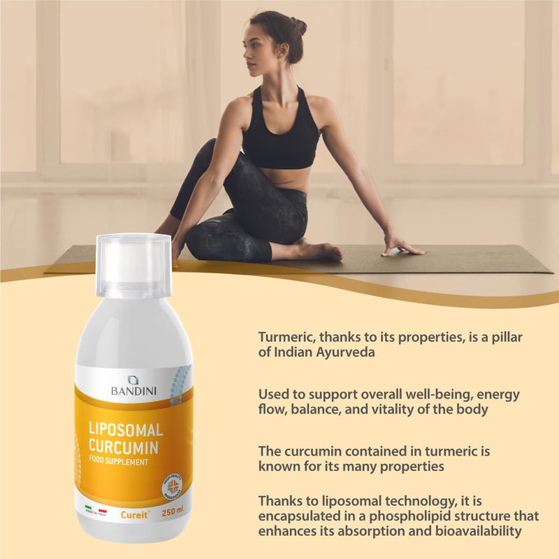 Bandini® Liposomal Curcumin Cureit® 250ml Bottle | 200mg of Curcumin per Daily dose | Highly Bioavailable & High Strength Supplement | Extract from Curcuma (Turmeric) | Anti-Inflammatory 100% Vegan