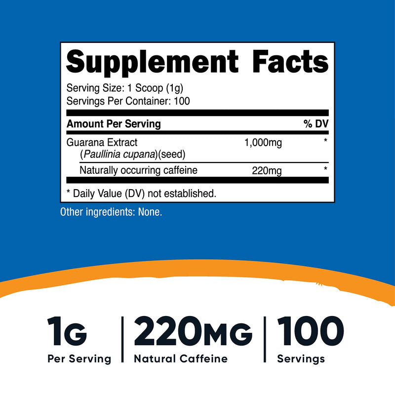 [Australia] - Nutricost Guarana Extract Powder 100 Grams - Natural Brazilian Herbal Caffeine/Energizer Supplement 3.5 Ounce (Pack of 1) 