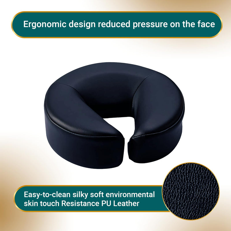 [Australia] - Premium Massage Face Cradle Cushion Memory Foam, Massage Pillow Face Down for Massage Table, PU Leather U Shaped Pillow (Black) Black 