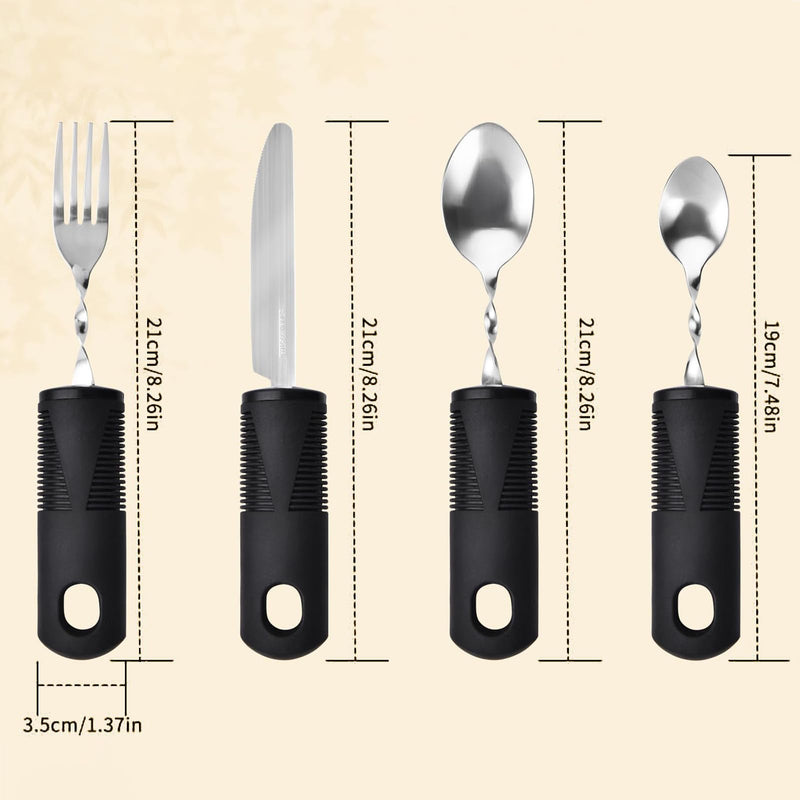 Disability Aids - Bendable Cutlery for Disabled Hands, Set of 4 | Easy Grip Disabled Cutlery for Adults, Weighted Knife Fork Spoon Set | Adaptive Cutlery for Arthritis, Parkinson's, Elderly