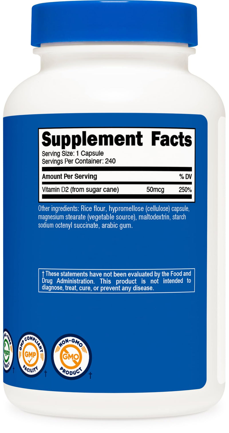 Nutricost Vitamin D2 Supplement (2000 IU) 240 Capsules, Gluten-Free | Vegan, GMO-Free, Third-Party Tested