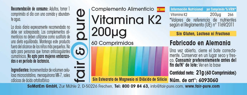 [Australia] - Fair & Pure® - Vitamin K2 tablets 200mcg - 60 tablets - natural menaquinone MK-7 - vegan - high-dose vitamin K2 