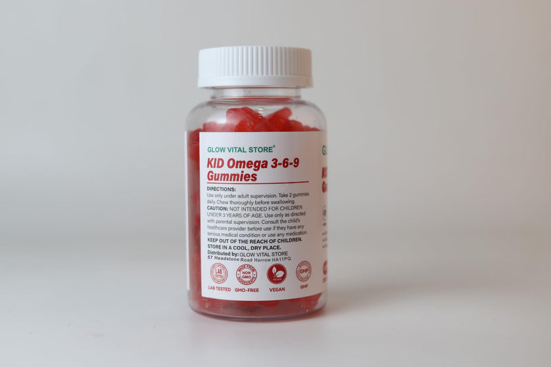 Kids Omega 3-6-9 Gummies – Plant-Based Brain, Eye & Heart Support – Strawberry Flavor – ALA, LA, Oleic Acid – Vegan, Gluten-Free, Non-GMO – 60 Gummies by Glow Vital Store (1) 1