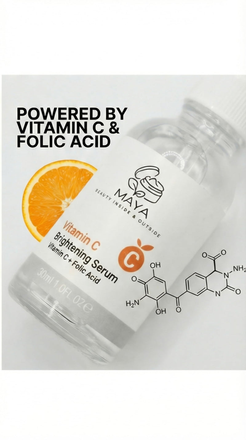 MAYA Vitamin C Brightening Serum with Folic Acid, Face Serum for Hydration & Glow, Lightweight Daily Facial Serum, 30ml