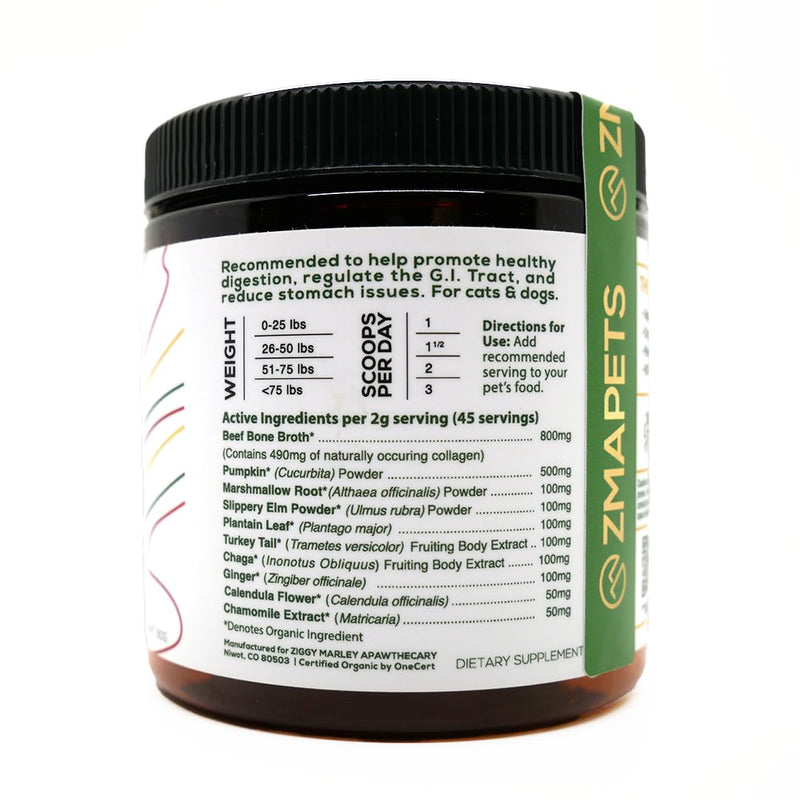 Ziggy Marley's USDA Organic Digestion Powder for Dogs & Cats - Bone Broth, Pumpkin, & 5 Gut Healthy Herbs - Pet Gut Health, 90 Grams - PawsPlanet Australia