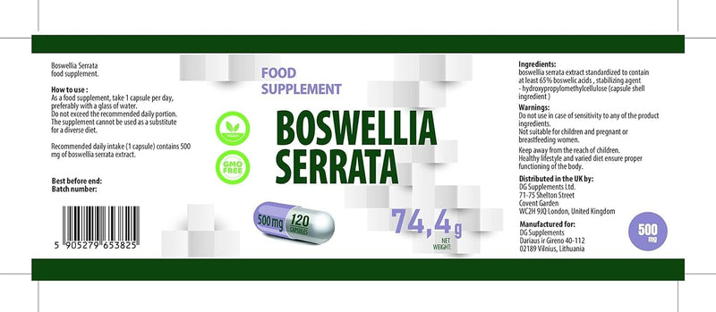 Hepatica Boswellia Serrata (Indian Frankincense) 5,000mg Equivalent | 500mg 10:1 Extract | 65% Boswellic Acids | 120 Vegan Capsules | 3rd Party Lab Tested