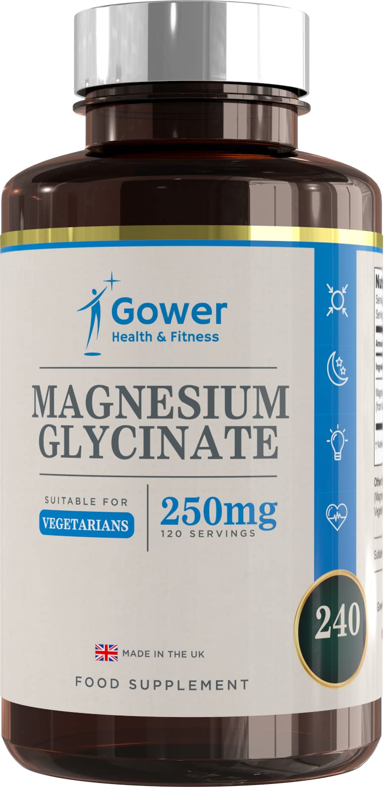 GH Magnesium Glycinate - 250mg Magnesium Bisglycinate per Serving - 240 Glycinate Supplements | Mag Glycinate High Strength Capsules | Non-GMO & Allergen Free | Made in The UK 240 count (Pack of 1)