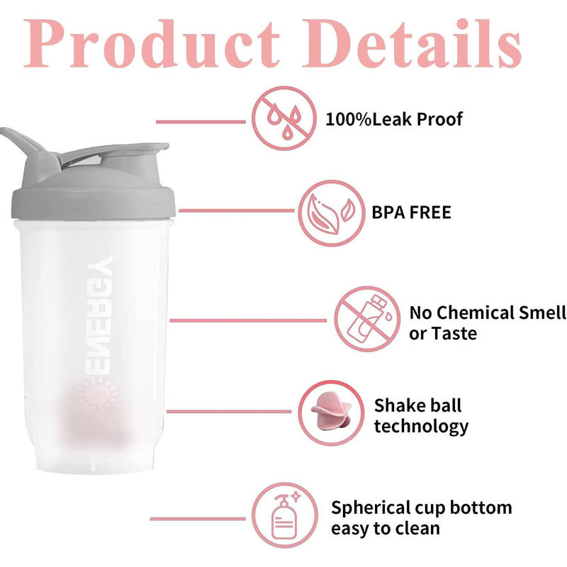 [Australia] - Pubiao Shaker for Protein Sports Drinks Protein Shaker Cup Sports Supplement Shaker with Mixer Ball Fitness Milkshake Portable Workout Water Cup 500ml (Grey) Gray 