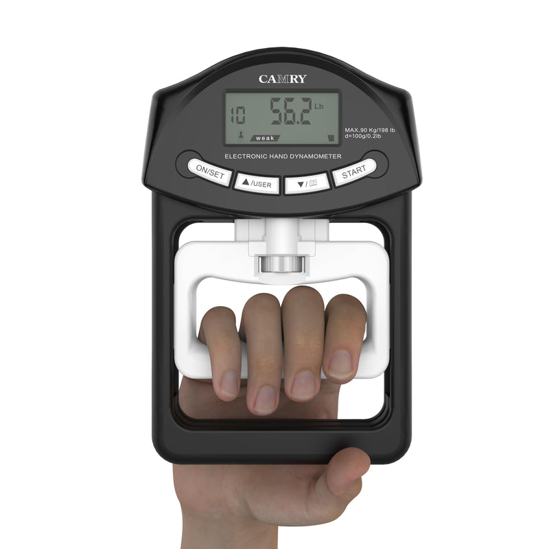 [Australia] - CAMRY Digital Hand Dynamometer Grip Strength Gauge Automatic Electronic Hand Grip Strength Capture 198lbs/90kg Black and White Black and White 
