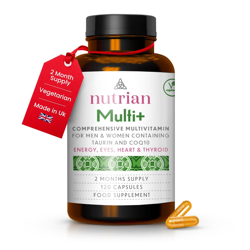 Multivitamin & Mineral Complex for Men & Women | Thyroid & Energy Support | CoQ10 100mg, Vitamin D3 2000 IU & K2 MK-7, Magnesium, Taurine, B-Complex with 5-MTHF | 120 Capsules