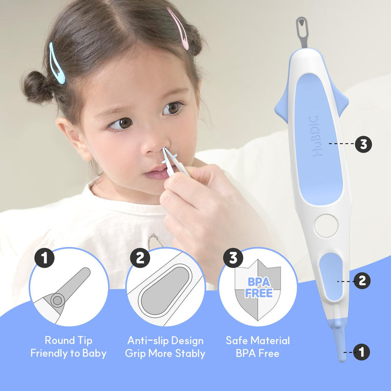 [Australia] - HubiBaby 3 in 1 Baby Nose Cleaning Tweezer Booger Remover and Baby Ear Wax Removal Tool with Soft Silicone Dual Ear Wax and Safe Nasal Picker for Newborns Infants & Toddlers Blue 