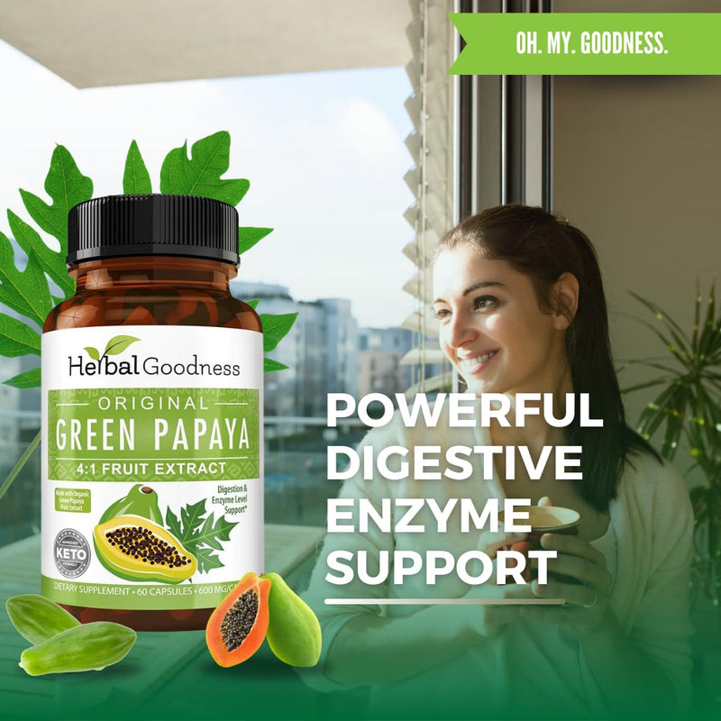 [Australia] - Green Papaya Leaf Extract Capsules 60 Capsules - Papaya Enzymes for Digestion - Digestive Enzymes with Probiotics and Prebiotics, Body Immune Vitamins and Antioxidants - Made in The USA 1 
