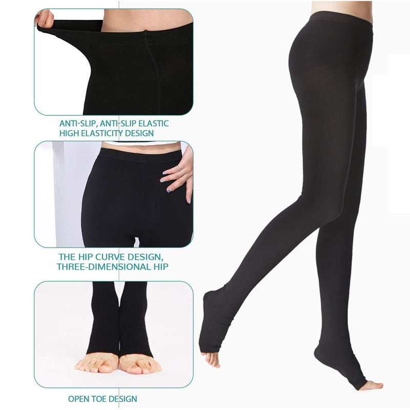 [Australia] - Medical Compression Pantyhose Stockings for Women Men - Plus Size Opaque Support 20-30mmHg Firm Graduated Hose Tights, Treatment Swelling, Edema Varicose Veins, Open Toe Black M Medium (1 Pair) 