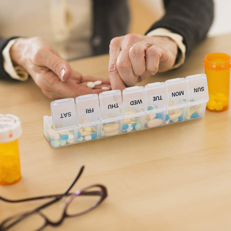 Sukuos Extra Large Weekly Pill Organizer 2 Pcs, Daily Pill Box 7 Day Pill Cases for Medicines, Vitamin, Fish Oils or Supplements, Easy to Clean Black+white
