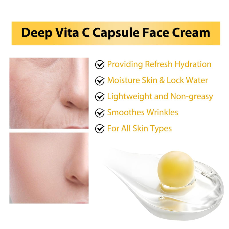 Deep Vitamin C Capsule Face Cream,Moisturizer Capsule Facial Cream,Hydrating Night Face Cream Skincare 4.9 OZ Vitamin C Capsule Cream