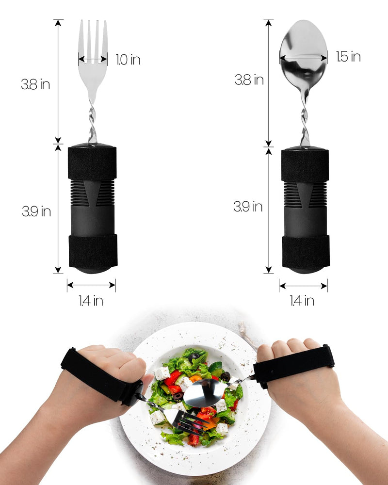 [Australia] - Bendable Adaptive Utensils for Elderly, Disabled People, Parkinson’s, Arthritis, Hand Tremors, Weak Hand Grip & Handicapped, Arthritic Hands-Non Slip Handles (Black) 2 Count Black 