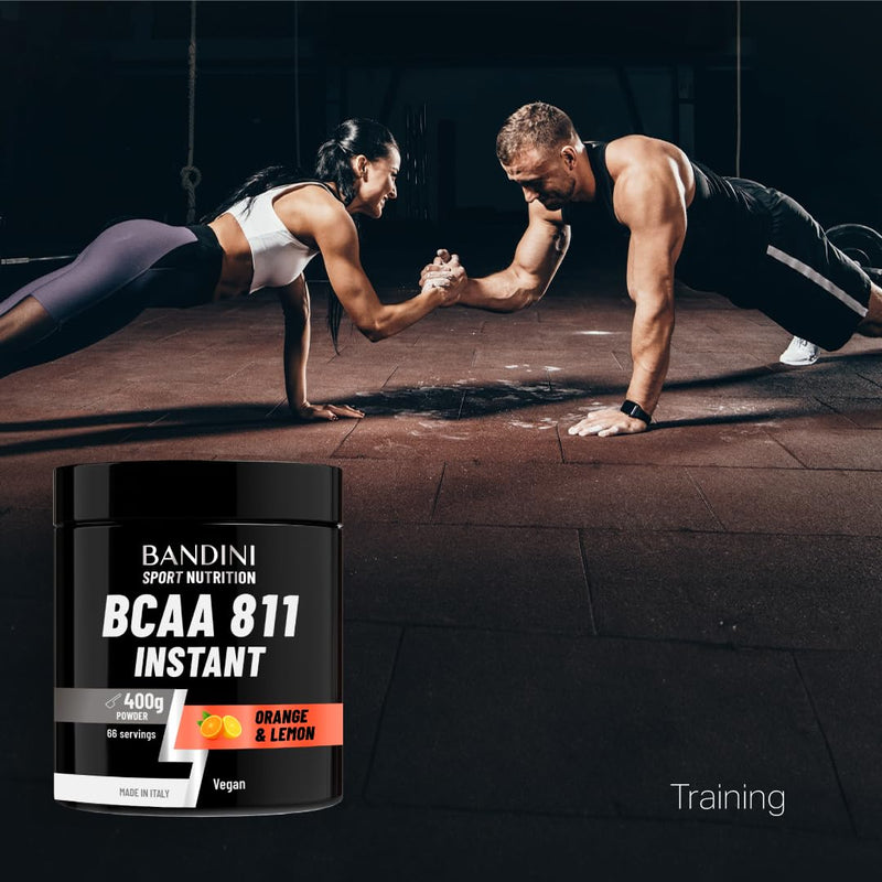 Bandini® BCAA 8 1 1 Powder 400gr 100% Vegan | BRANCHED Amino ACIDS in Flavoured Powder with 8:1:1 Ratio - BCAAs 8.1.1 Aminoacids for Gym and Sports Pre Intra & Post Workout | Orange and Lemon Flavour 400g (pack of 1)